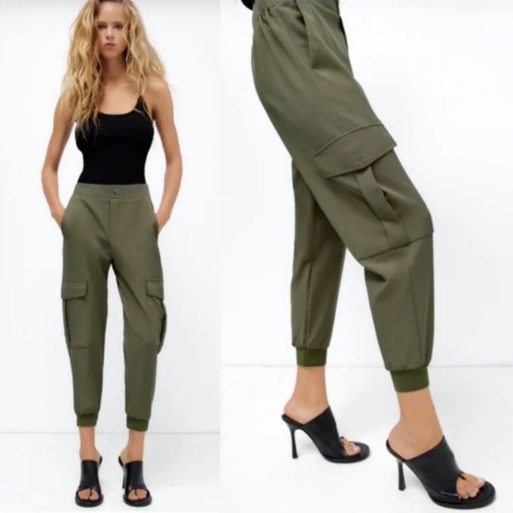 Zara olive green/khaki pull-on Cargo Jogger Pants size Medium